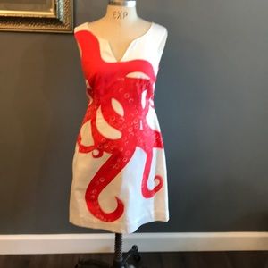 Lilly Pulitzer size 6 white dress w/coral octopus